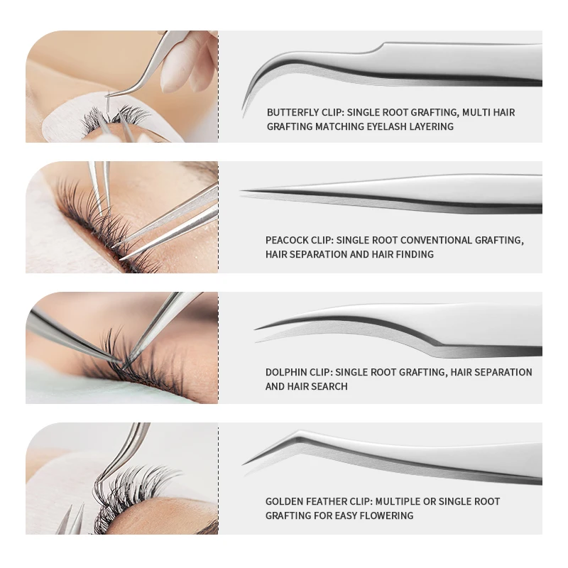 Professional Stainless Steel Eyelash Tweezers Private Custom False Eyelashes Extention Tweezers