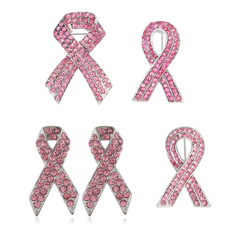 Rhinestone Enamel Breast Cancer Awareness Pink Ribbon Brooches Backpack Suit Hat Clothes Tie Scarf Button Badge Lapel Pin Brooch