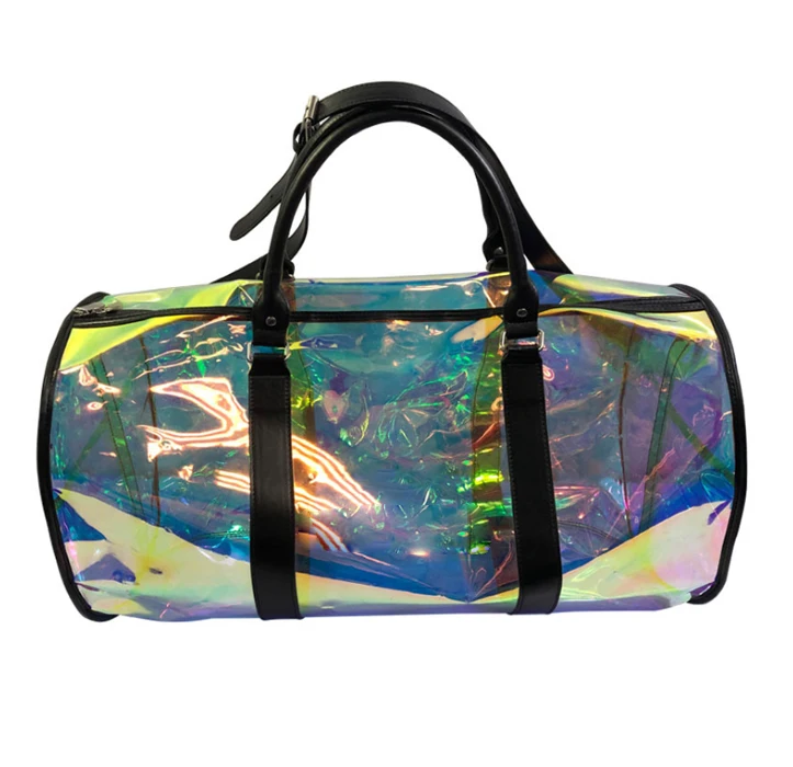 New Transparent PVC Shoulder Bag Holographic Luggage Tote Large Capacity Travel Organizer Bag Travel Duffel For Womens