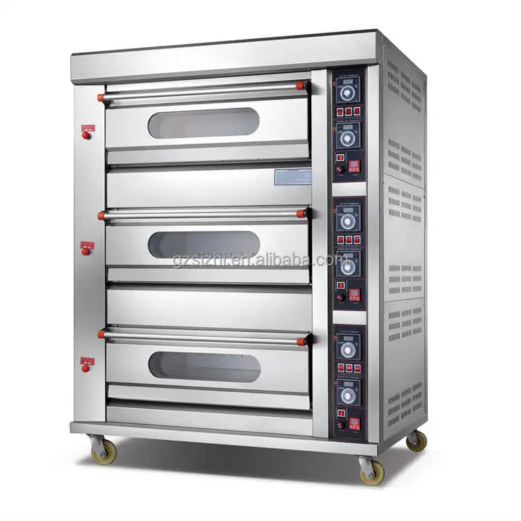 Commercial Baking Equipment 3 Deck 9 Tray Bread Oven Gas Baking Oven