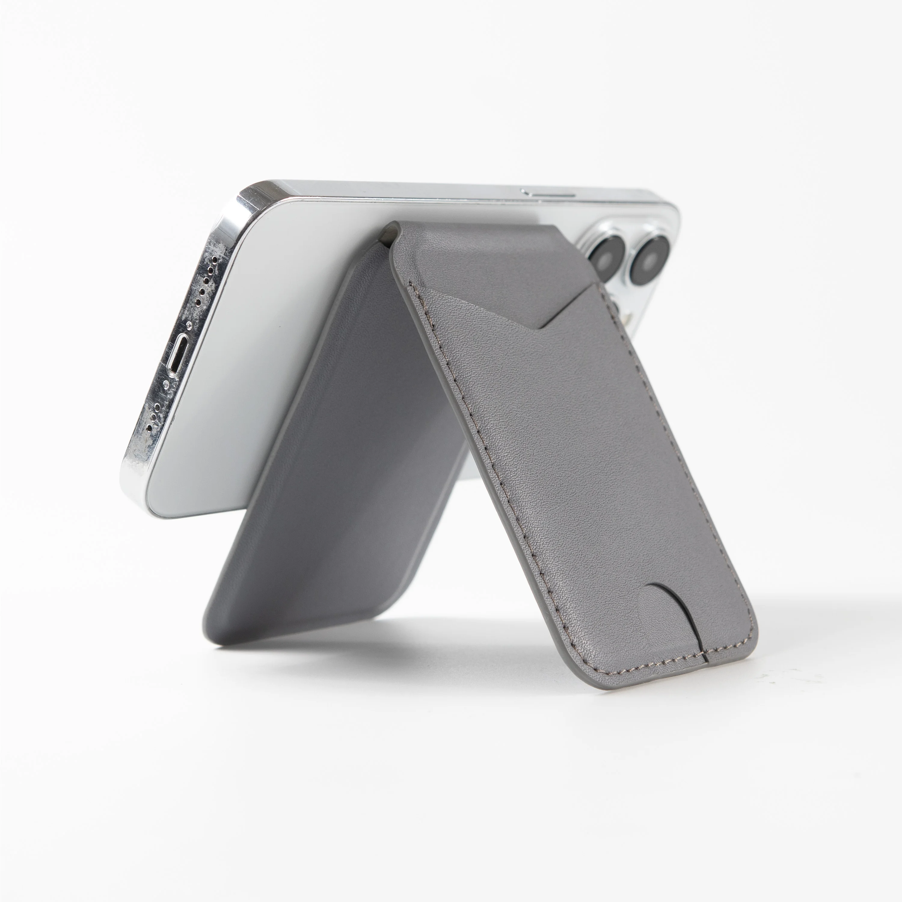 Height-Adjustable Foldable Portable Magnetic PU Leather Mobile Phone Card Holder Stand with Hinge For Iphone 12 13 14 15