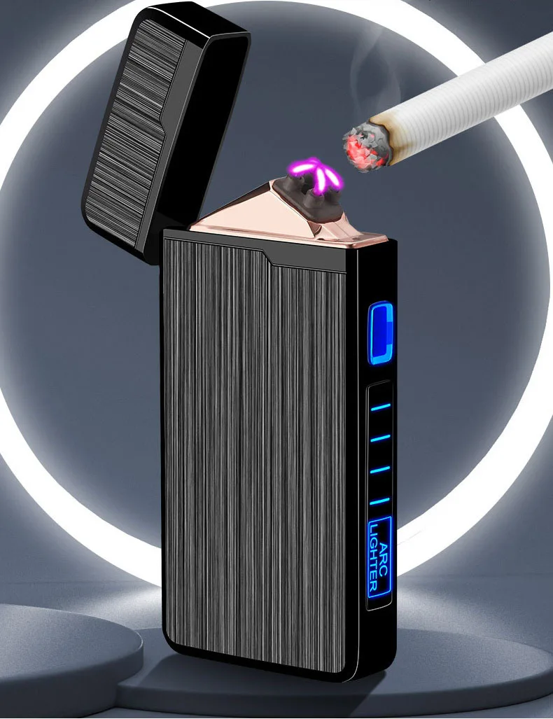 Brushed metal shell induction double arc usb rechargeable custom logo lighter