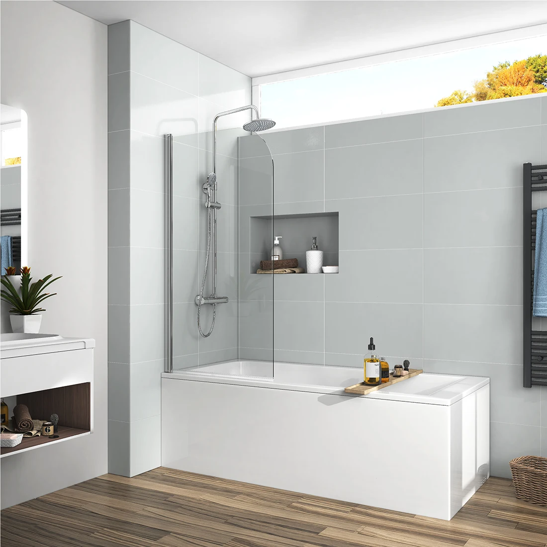 Shower screen on bathtub hinge open tempered glass hot selling