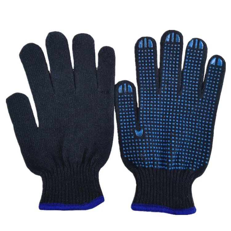 7 gauge/10 gauge blue cotton knit blue single side PVC dotted Gloves