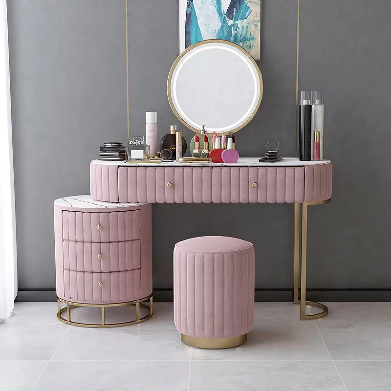 
Nordic Simple Light Luxury Bedroom Dresser Storage Cabinet Dressing Table Girl Makeup Table With Led Light And Mirror 