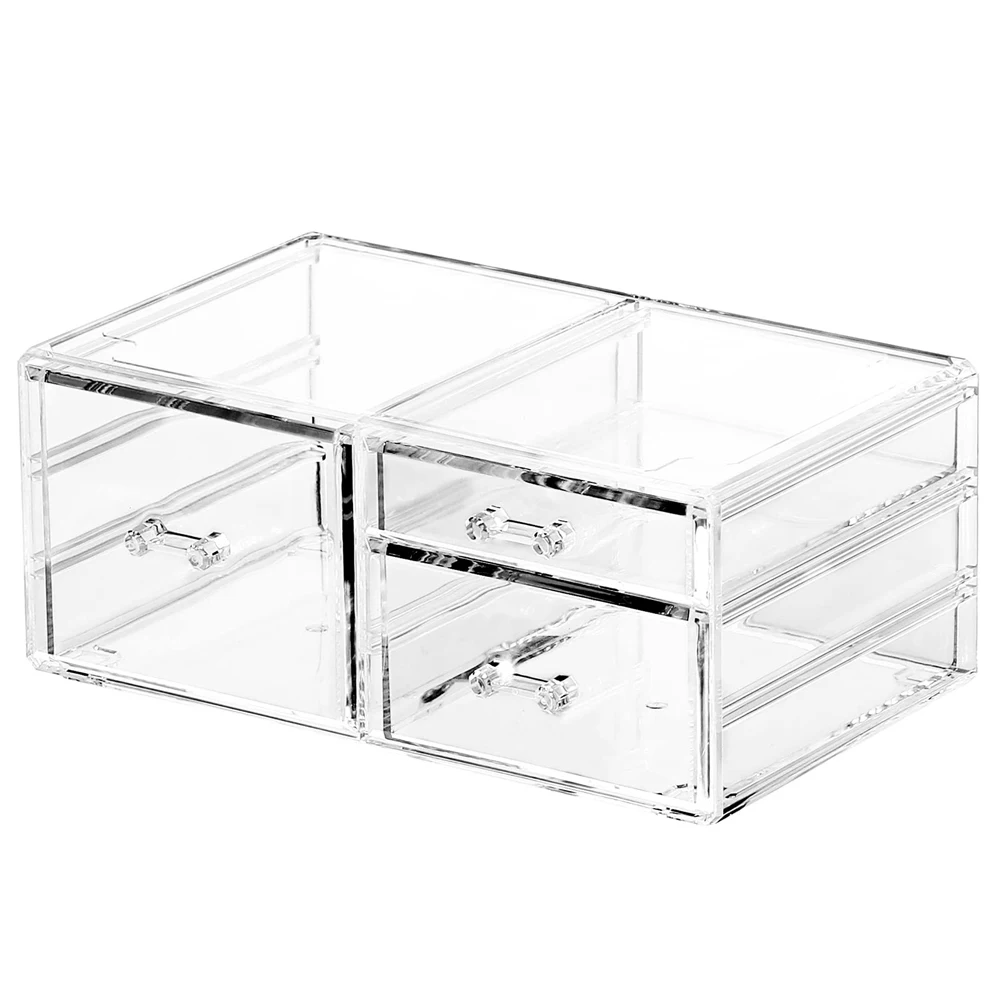 Stackable Clear Acrylic Makeup Storage Containers with 2 Drawers Cosmetic Storage Bins Case Box For Jewelry Hair Accessories