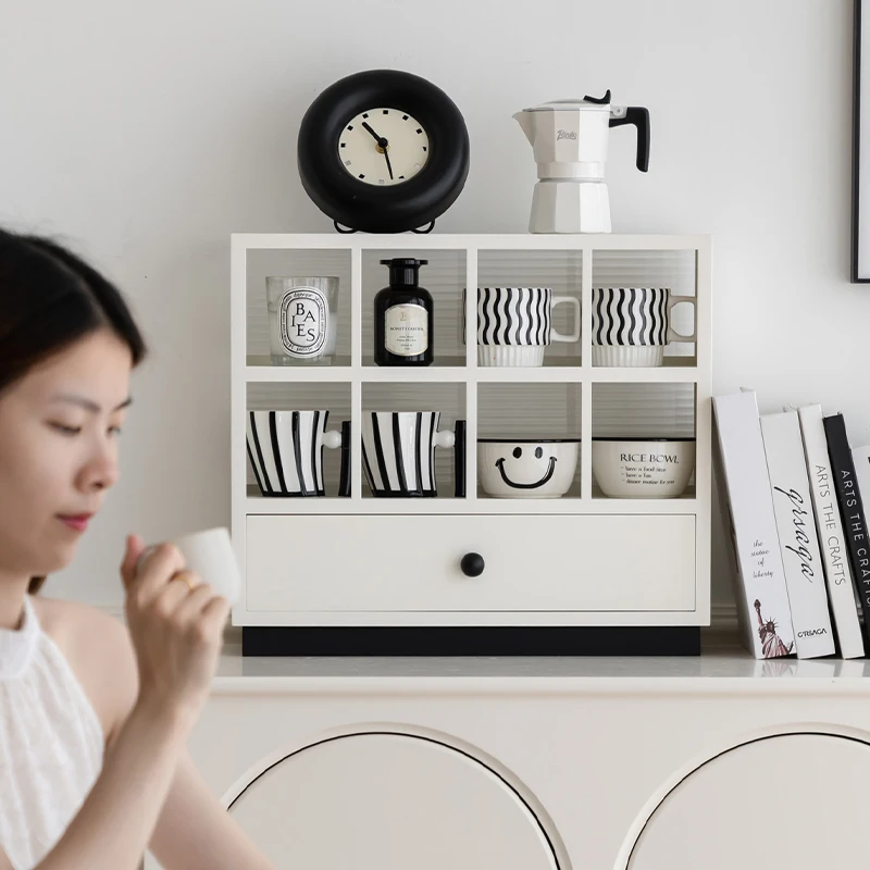 Nordic modern desk sundries storage cabinet luxury living room wood & metal cup cabinet decorative small cabinet with drawer