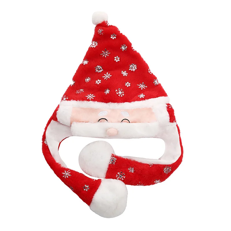 Christmas Bunny Hat With Air Pumping Moving Ears Plush Lovely Soft Cute Snowman Cap Funny Santa Claus Hats Led Light