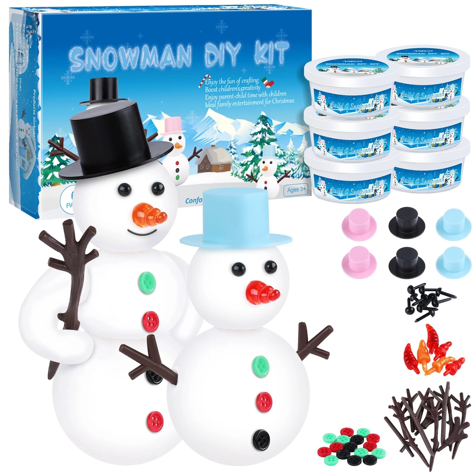 DIY Craft Christmas Air Dry Modeling Clay Build Snowman Decorating Kit for Holiday Party