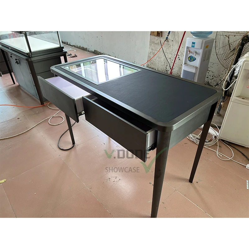 Simple Black Diamond Jewelry Watch Display Cabinet Metal Jewelry Display Counter Tempered Glass Jewellery Showroom Display Table