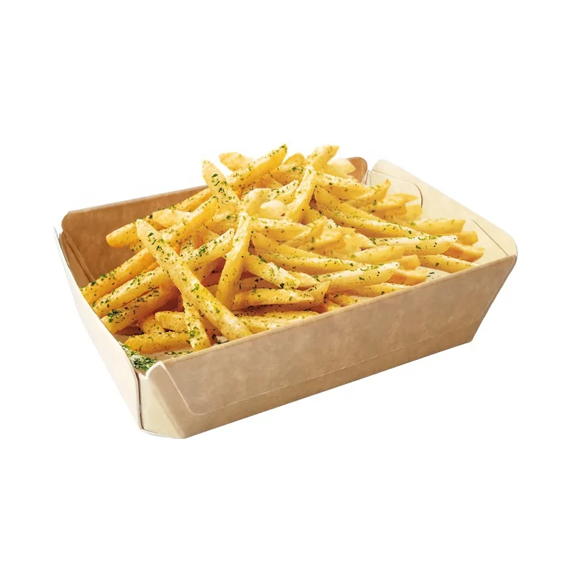 Durable Multi Layer Brown Kraft Paper Food Tray for Chips Hot Dog Snacks Leak Proof Paper Food Boat Fries Fast Food Trays