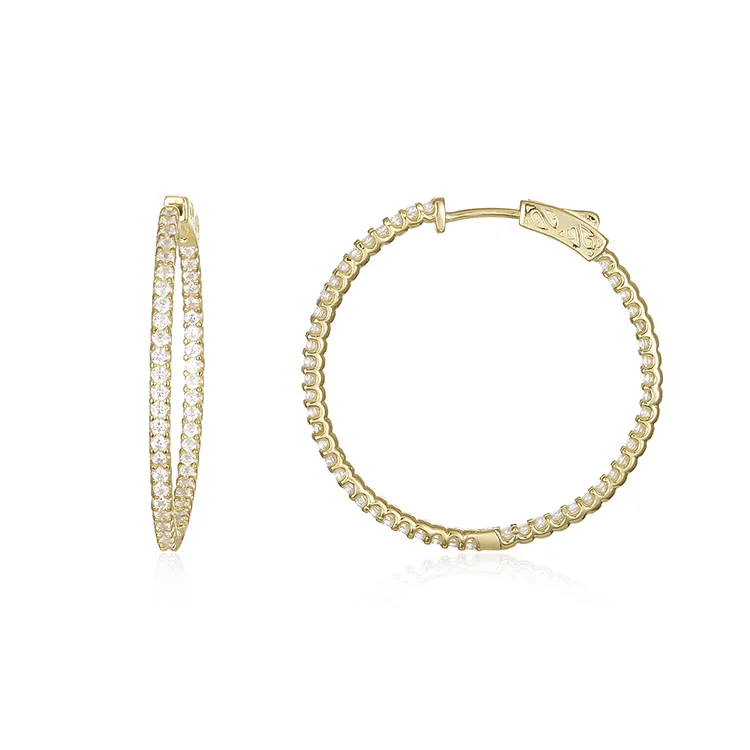 BAROLI China Factory All-match Exaggerate Jewelry  925 Sterling Silver Gold Plated Full Diamond CZ Hoop Earring For Women