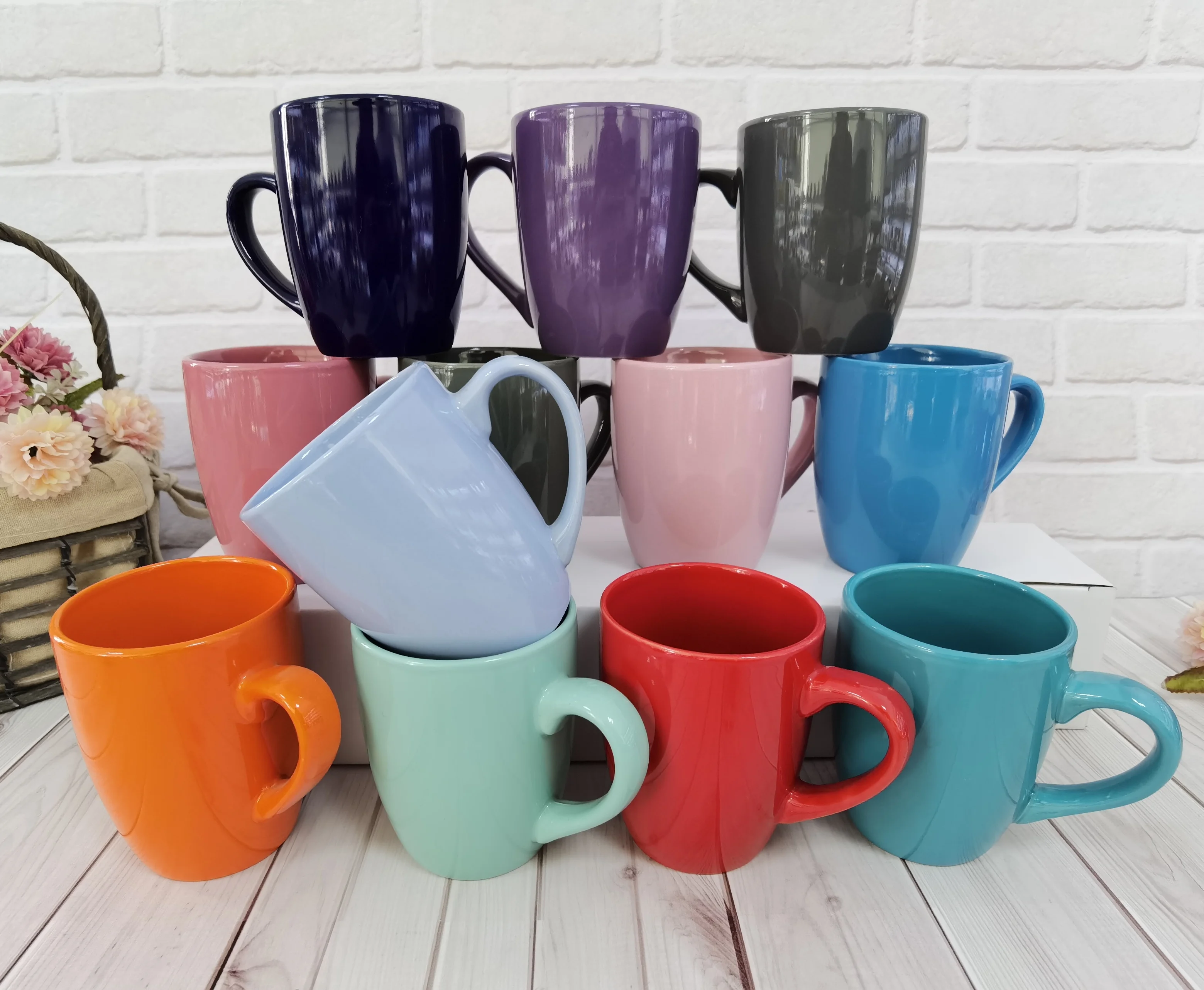 Custom Glazed plain orange red black blue green Color Promotional Stoneware Porcelain Milk White Coffee Ceramic Mug
