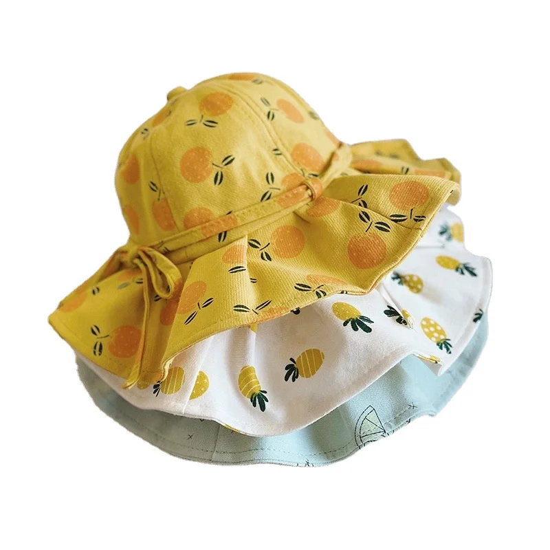
factory hot sale fashion summer 100%cotton baby fruit printing beanie hats 