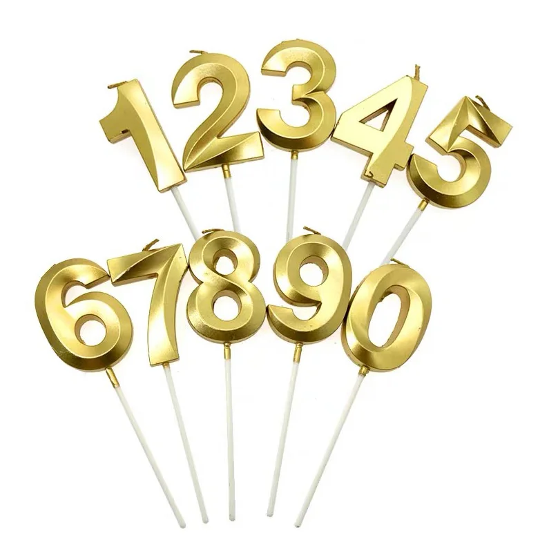 Оптовая продажа праздничные Детские Взрослые Креативные украшения для вечеринки 3D Золотой номер торт свечи на день рождения