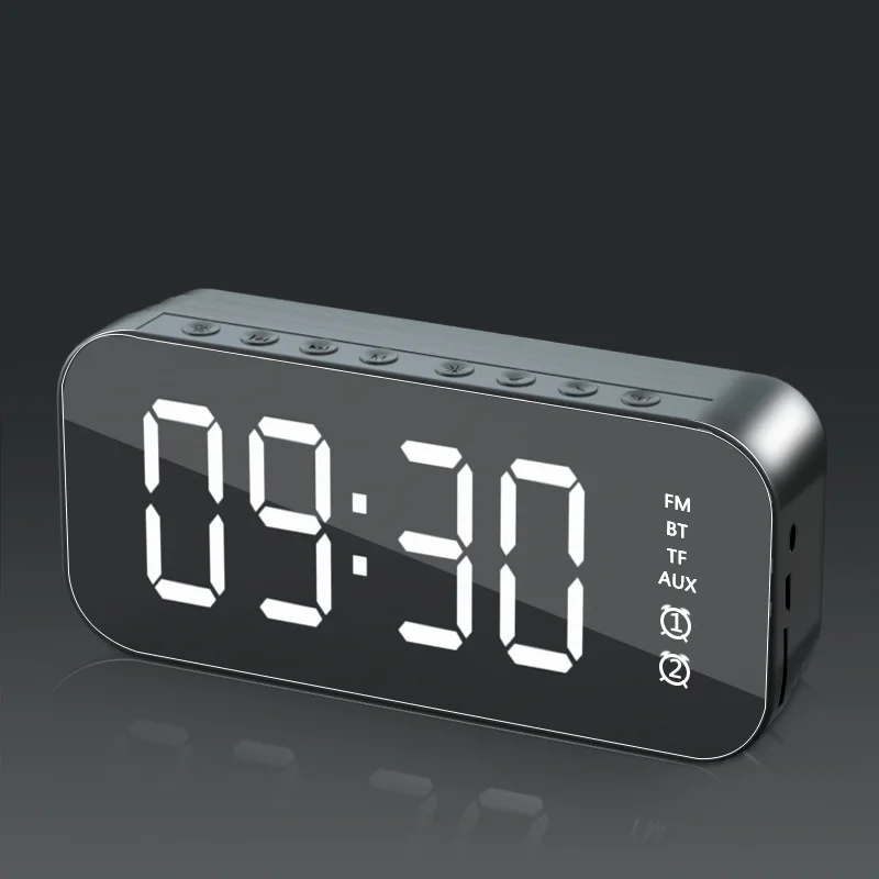 Hot Selling Mini BT Speaker Alarm Clock Mirror Radio Wth LED Digital Display Sleep Timer Portable Wireless Subwoofer