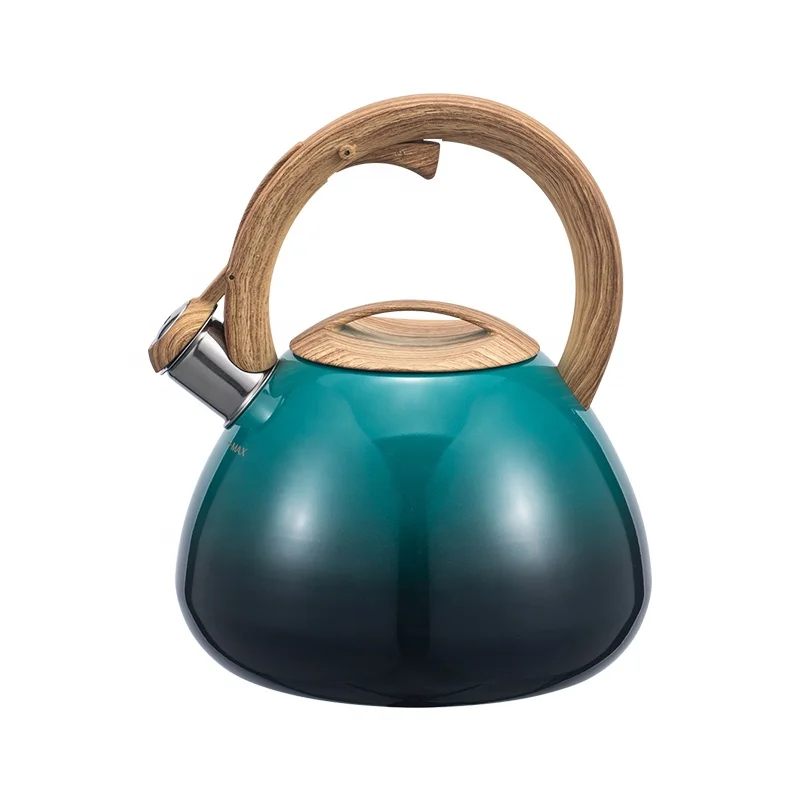 High Quality Kitchen Home Black Coating Coffee kettle Stainless Steel Whistling Kettle Wood Handle Tea Pot