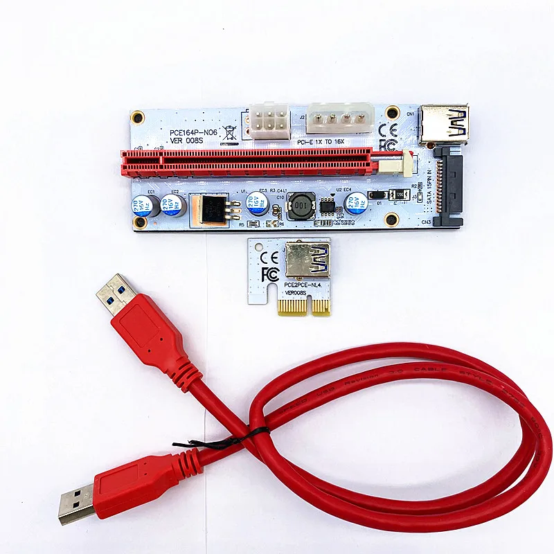 VER008S PCI-E Riser Card Whiteboard Three Interface PCI-E 1XTO16X Riser Card  Extension Cable Three-port power supply