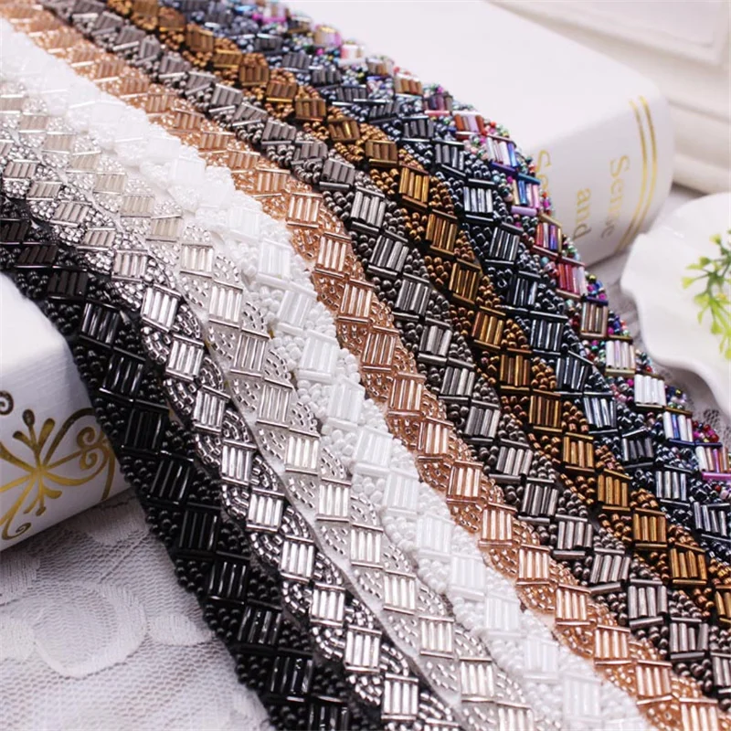 1.5cm beaded edge pearl handmade lace trim for DIY clothes shoes bag