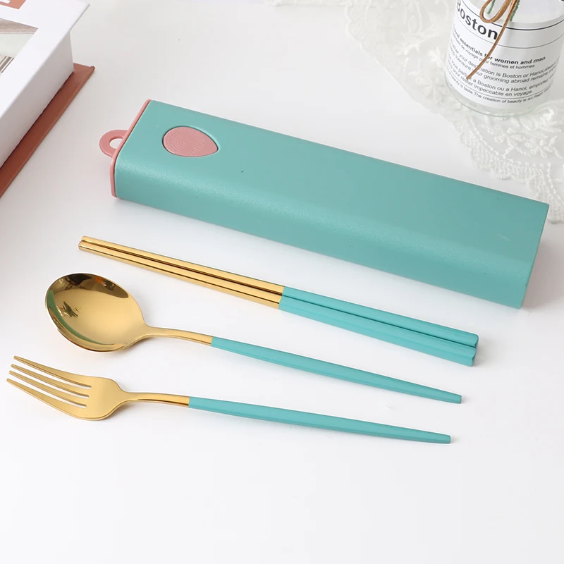 Hot Sale  Stainless Steel Cutlery Set Stainless Steel Portable Travel Camping Cutlery Fork Spoon Chopsticks Set