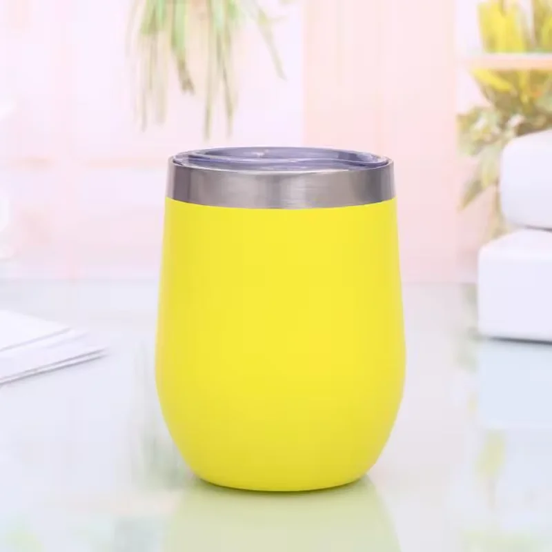 12oz Stainless Steel Egg Tumbler Double Wall Insulated Wine Cup with Lid Small Size for Coffee or Tea Mugs