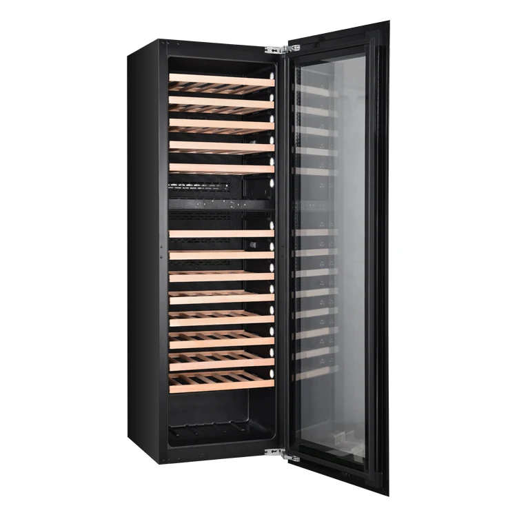 Solid Wooden Shelf Wine Fridge Kitchen Wine Cabinet Cooler 5-20 Degree Non Alcoholic Wine Vino Stainless Steel Glass 160 /black