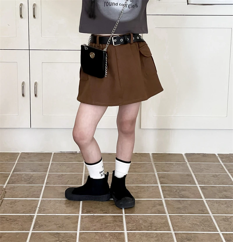 2023 hot girls short sexy mini skirts children high waisted pocket skirt toddler girls skirts dress with belts for kids