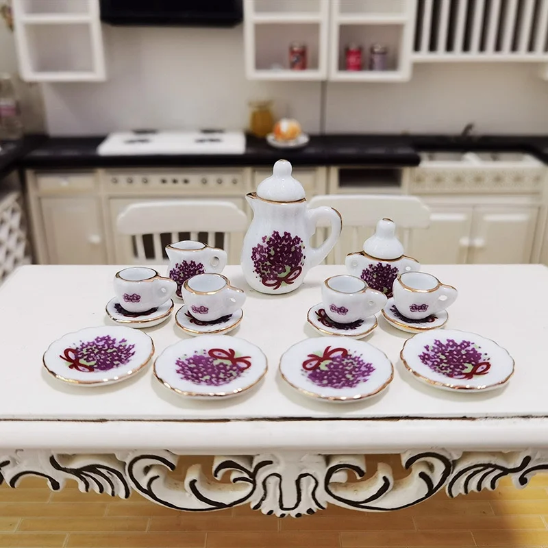 1:12 Кукольный дом diy cottage мини Керамическая Готовая модель Подарочная игрушка 15 чайный набор Мини игрушечная посуда