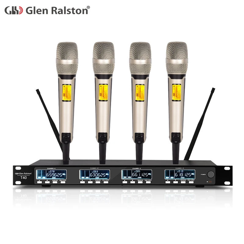 Glen Ralston UHF 4 channels wireless microphone system for stage KTV personal show