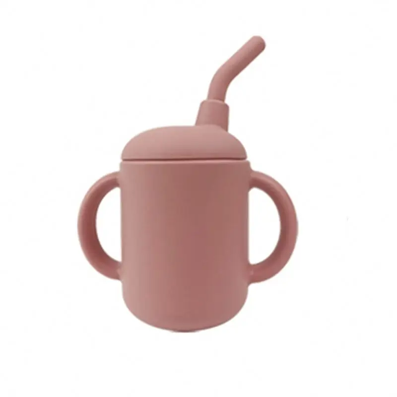 BPA Free Eco Friendly 360 Degrees No Spill Toddler Trainer Learner Cup Silicone Baby Sippy Cups With Straw