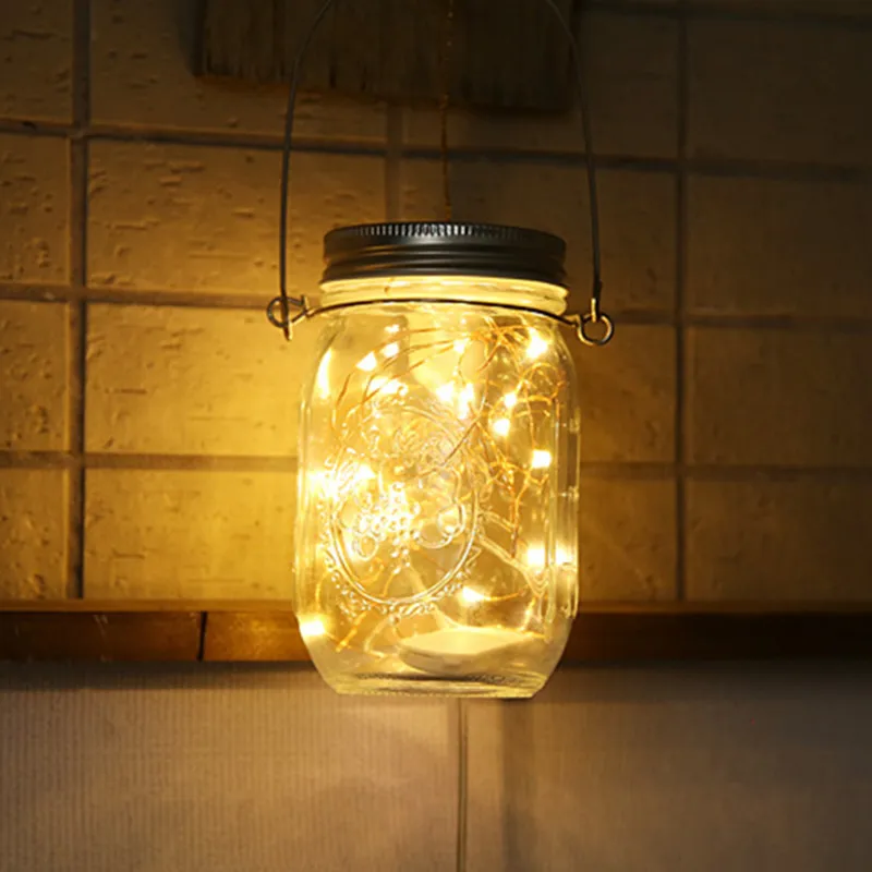 Energy Saving Rechargeable Solar Powered Lid Mason Glass Jar 2m 20LED Copper Wire String Light With Handle