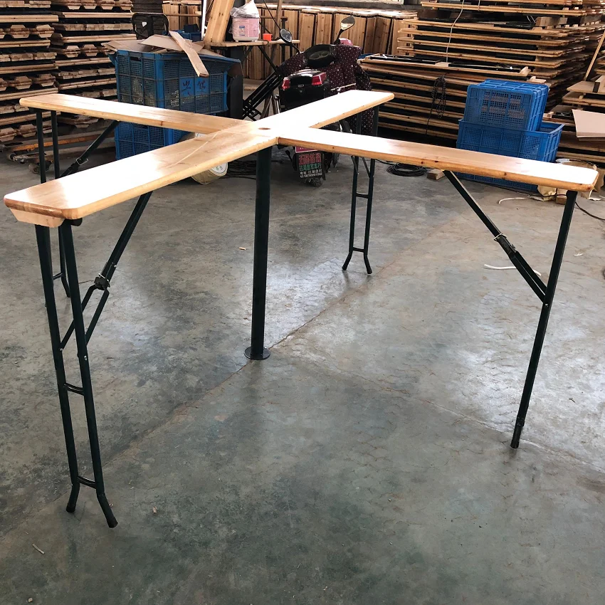 Manufacturer 220cm Portable Outdoor Garden Dining Folding Wooden Cross Beer Table