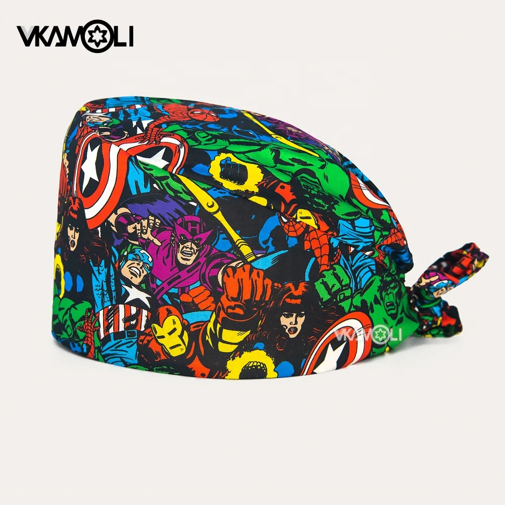 Superhero cartoon printing medical scrub doctor surgical nurse cotton pet vet dentist lab work cap