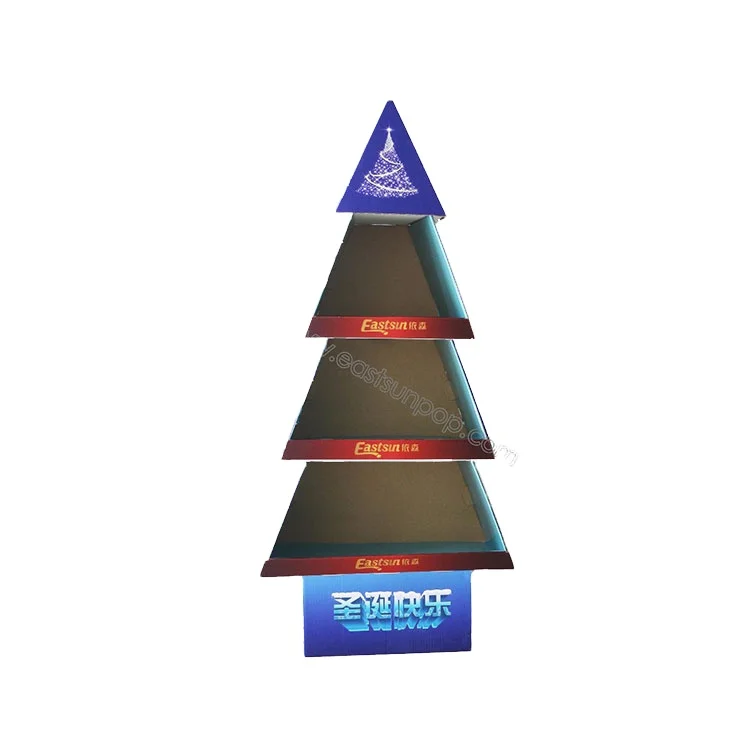 Custom Christmas tree shape color printing cardboard floor stand display rack