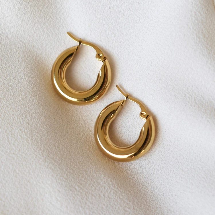
Minimalist Fashionable Jewelry Gold Plated 316L Stainless Steel Thick Hoop Earrings 