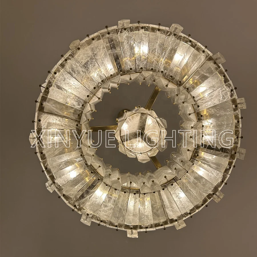 Modern Luxury Natural Stone Rocks Quartz Lights Round Living Room Bedroom Restaurant Crystal Chandelier