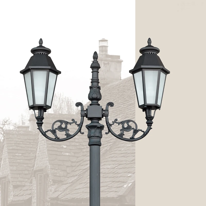 Noridc style decoraite garden lantern LED antique cast iron aluminum street lamps outdoor classic  pole light
