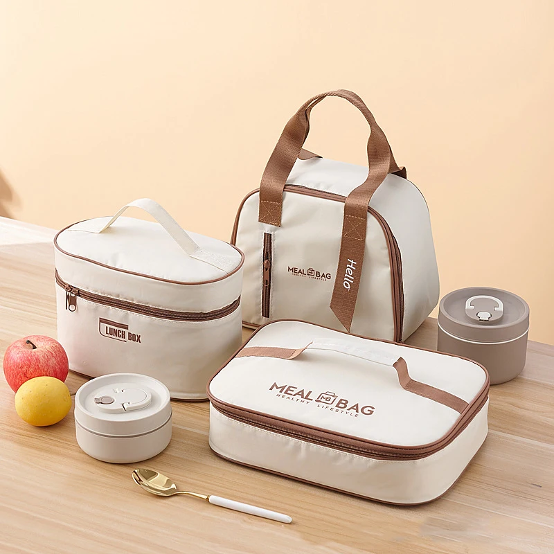 Luxury 6000 Series Thermal Insulated Tote Lunch Box Set Custom Printed Multiple Cooler Bags 304 Stainless Steel for Food Storage