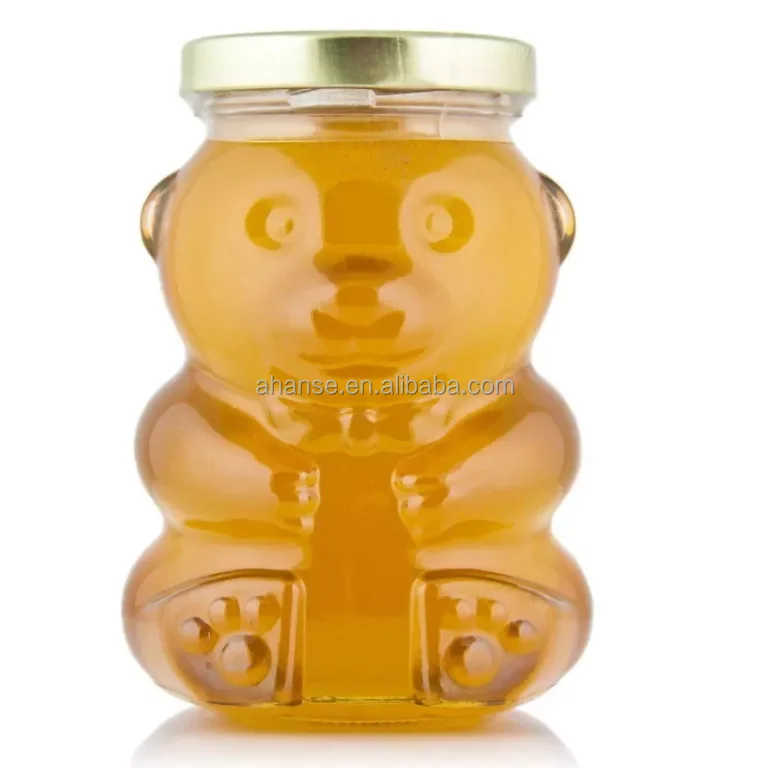 High quality food packing honey storage Custom animal bear shape glass jar with gold metal lug cap