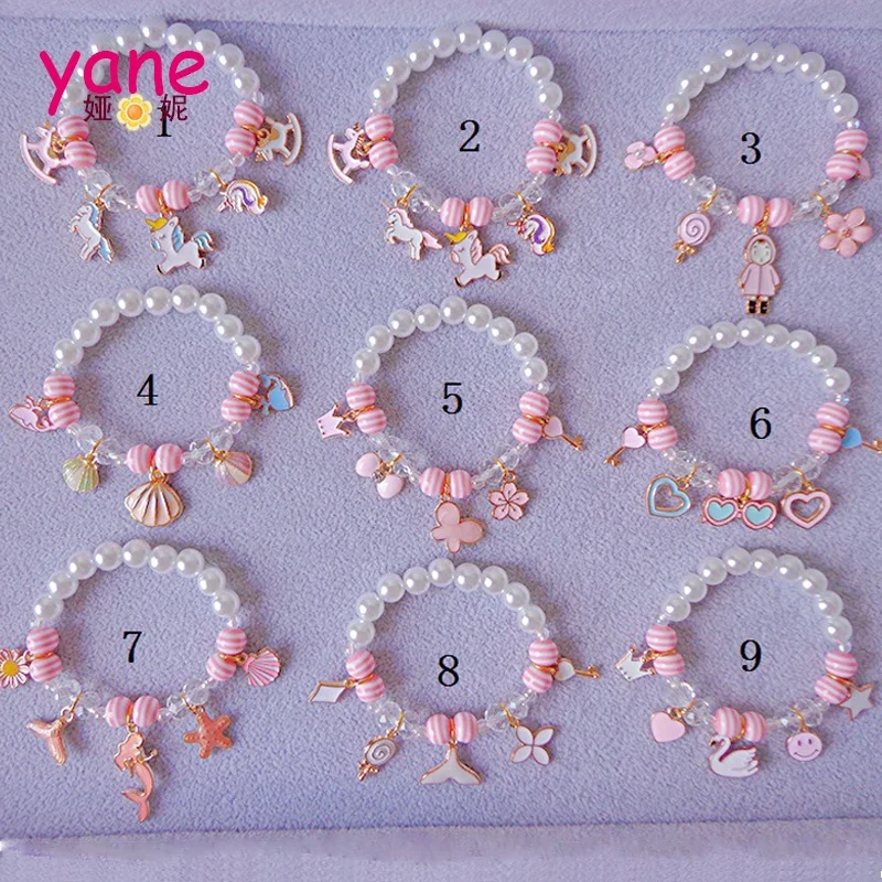 Newest accessories about  pearl bracelet with alloy charm and unicorn  mermaid or customize bracelet  for kids