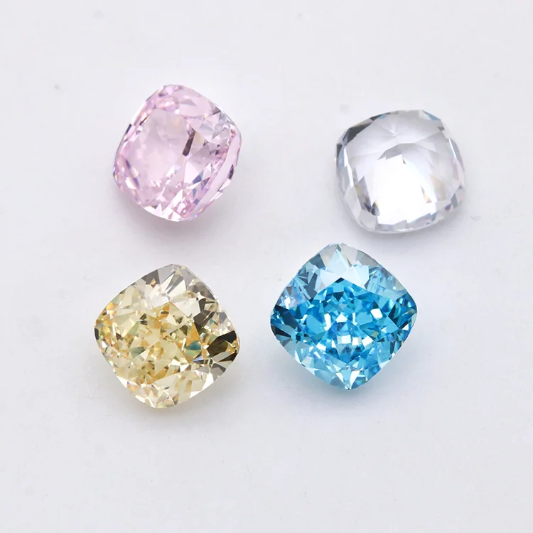 Yingma Gems dazzling blue pink yellow cubic zirconia stone cushion shape 5A+ crushed iced cut cz loose stones