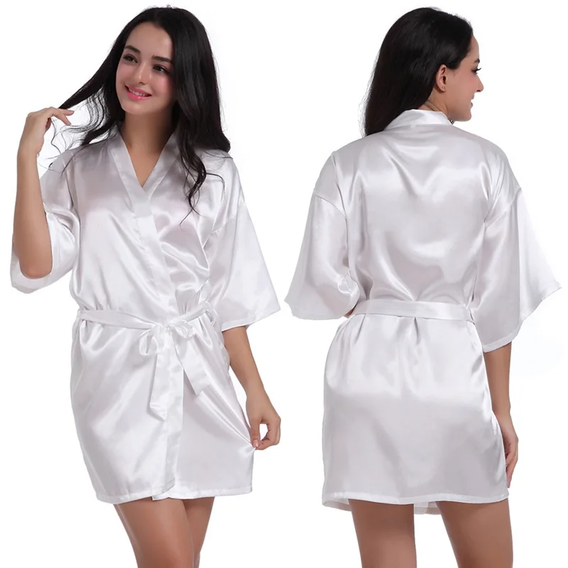 Wholesale Kimono Collar Silk Bath Robe for Woman Satin Nightgowns Women Night Gowns Silk Satin Bathrobes With Bridal Embroidered