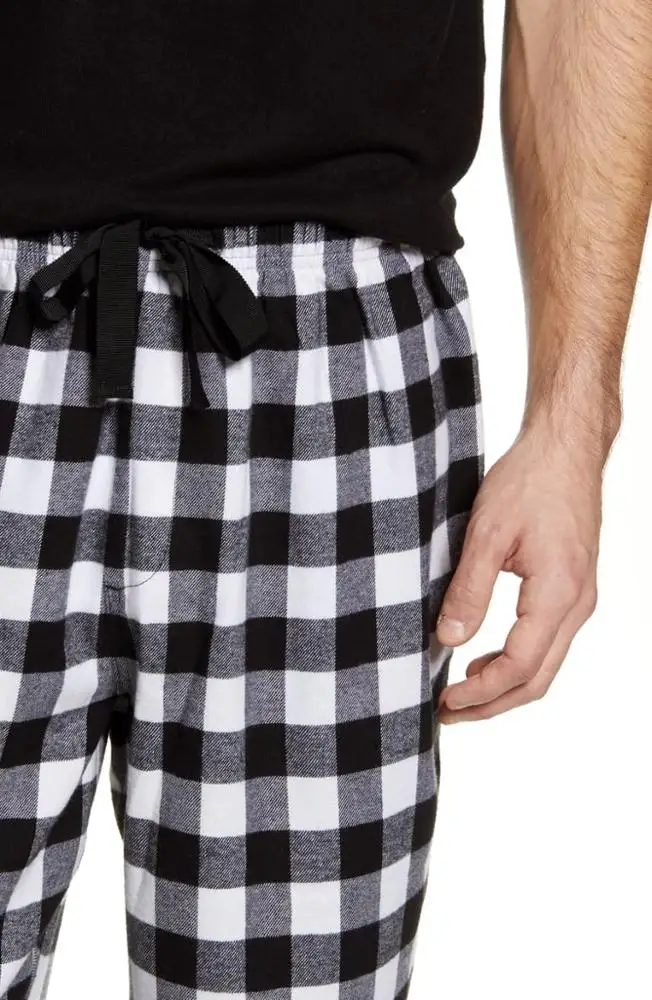 
MGOO Custom Crewneck Cotton Polyester Flannel Short Sleeves Men Plaid Night Pajama Set 