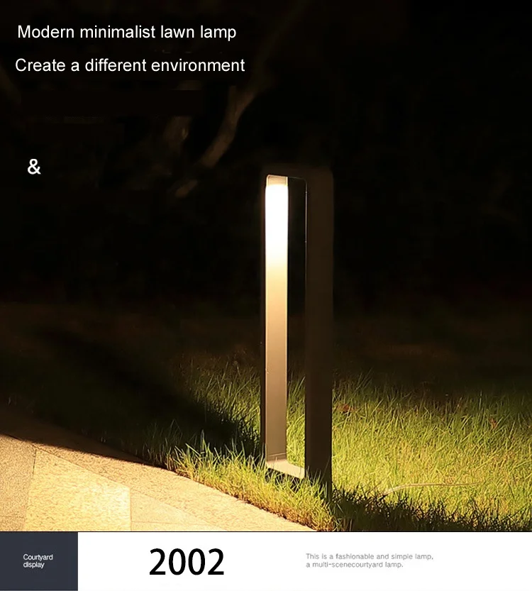 Popular Outdoor Waterproof IP65 Modern Rectangular Lawn Light Landscape Bollard Light Led Garden Light Aluminum 90 80 AC 85-265V
