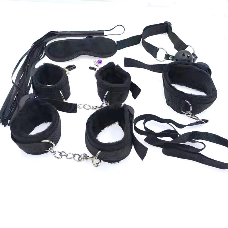 4 colors 7 PCS Plush SM Toys Adjustable Neck and Leg Loop Sex  Bed Restraints Tied Down Wrist and Ankle  BDSM bondage Kit