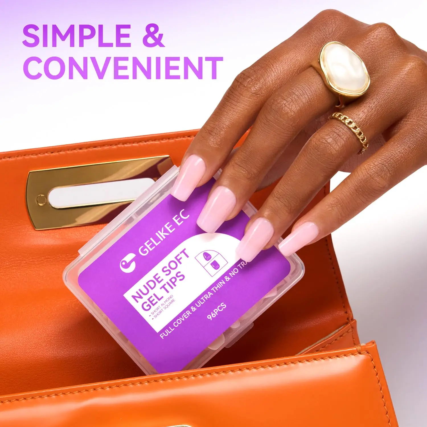 Portable packaging Gelike EC nail supplies 96Pcs Nude Pink Gel X Acrylic 4 in 1 artificial fingernails Tips Gel Nails