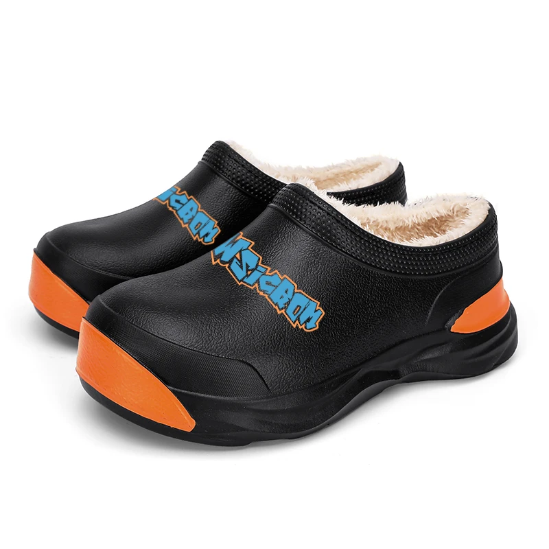 Unisex Fashion Fleece-Lined Cotton Chef Shoes Waterproof Winter Lazy Slippers with EVA Outsole Non-Slip and Breathable