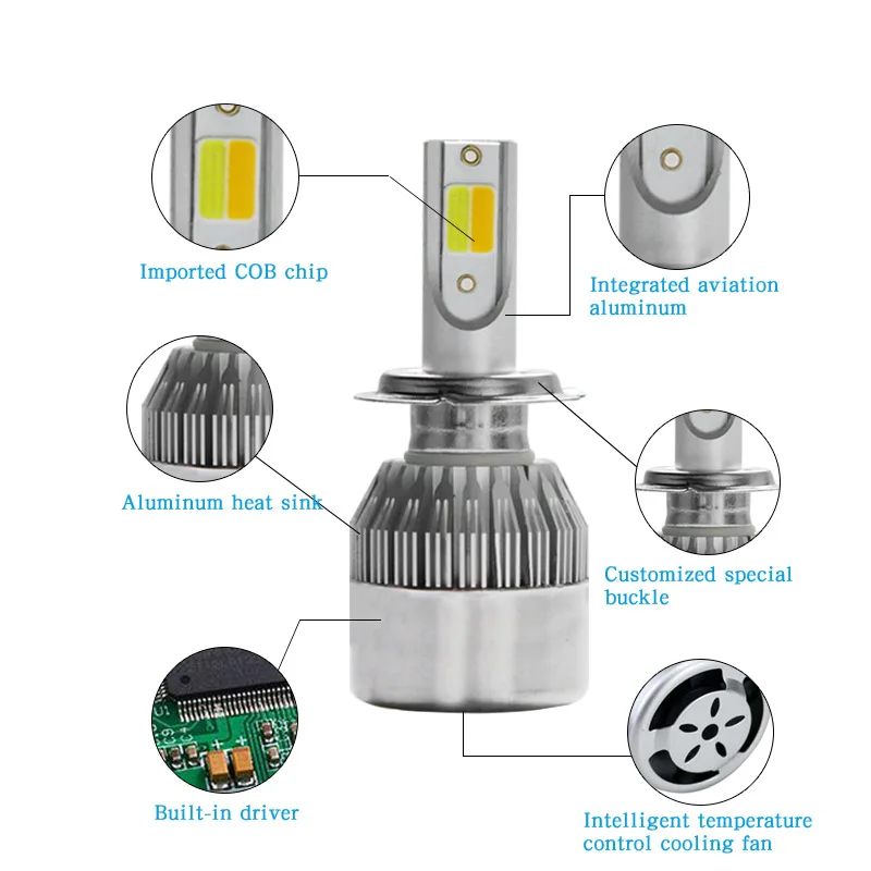 Good price Car C6 Dual Color H4  LED Headlight 72W 7600lm  H1 H3 H7 H11 9005 9006  C6 LED FOG LIGHT