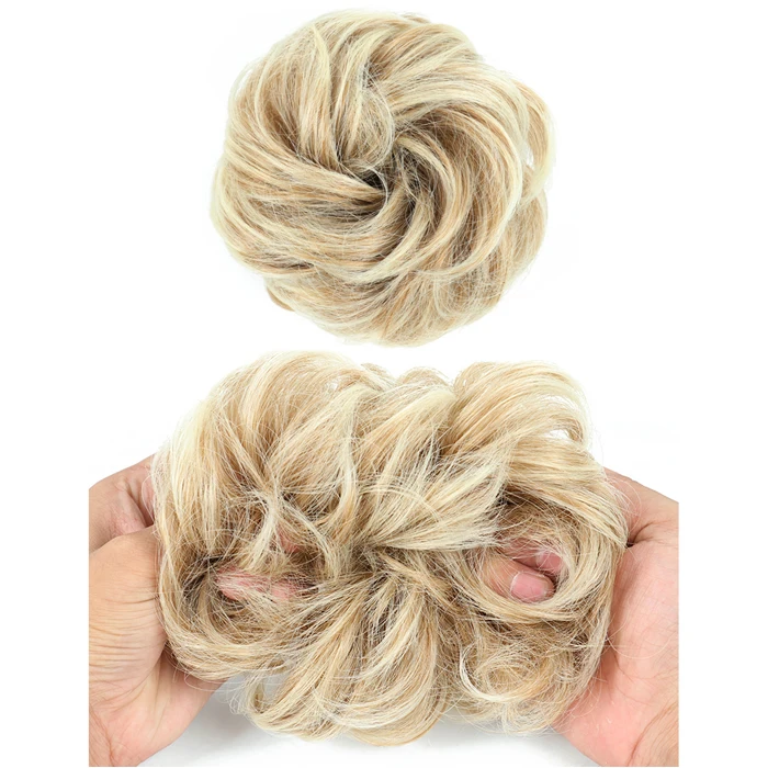 Women and Girls Curly Scrunchie Chignon Hair Bun With Rubber Band Synthetic Hair Ring Wrap On Messy Hair Bun Ponytails