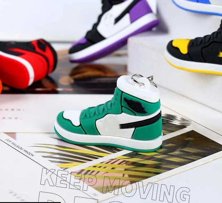 Wholesale 3D Brand Logo Mini AJ Sneakers Design Shoes Keychain Sport PVC Soft Basketball Shoes Keychain Pendant